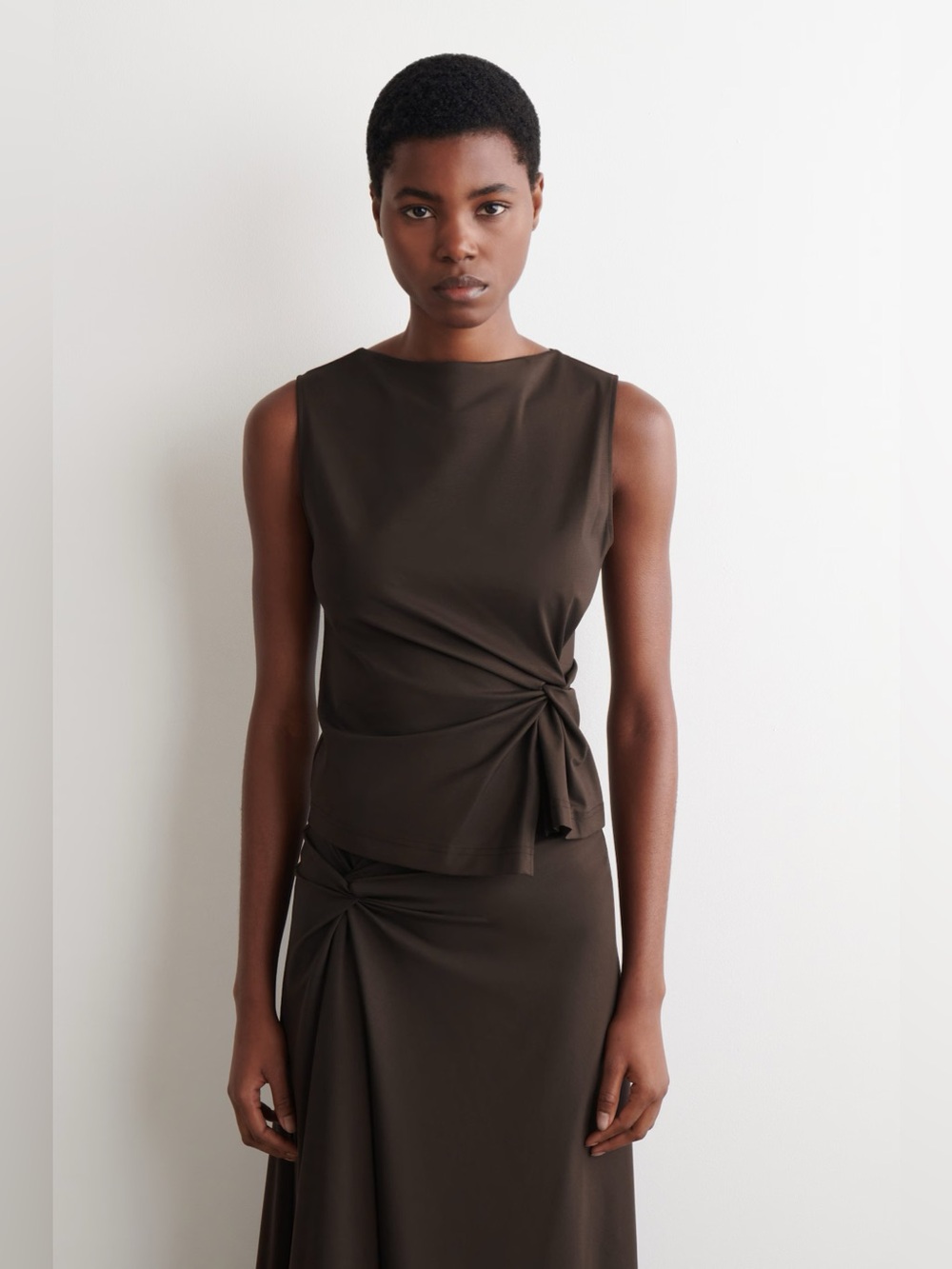 NWT COS Twist Detail Jersey Top in Dark Brown